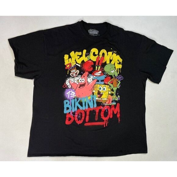 Spongebob Squarepants Welcome To Bikini Bottom T-shirt Men XXL Black - Picture 1 of 5